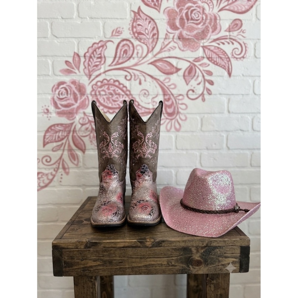 Old West Boho Metallic Pink Floral Snakeskin Western Boot 6.5/5‎ youth
Festival
